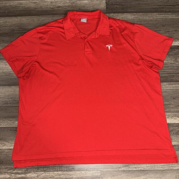 Tesla Polo Shirt Mens 4XL Red Embroidered Logo Short Sleeve Performance Casual - Picture 1 of 4